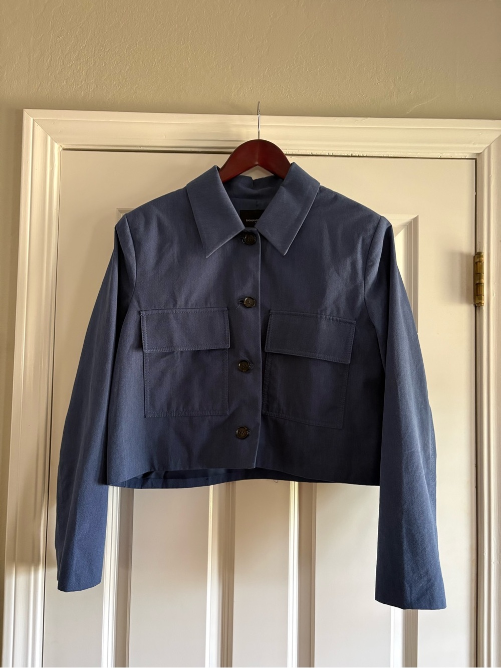 Banana Republic Slate Blue Cropped Button Jacket